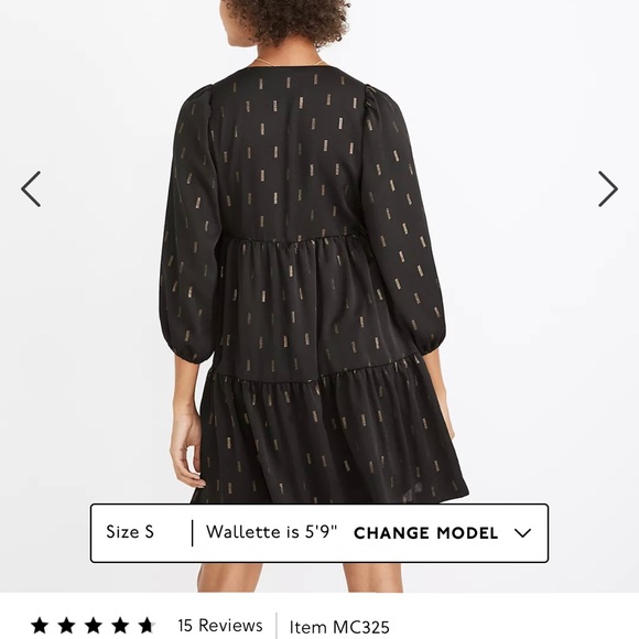MADEWELL Black & Gold Pattern Faux Wrap Mini Dress size Medium EUC - Picture 7 of 7
